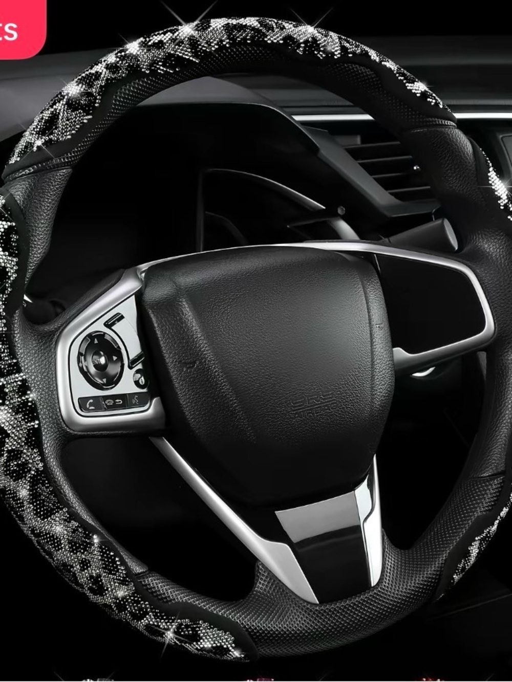 Black Rhinestone Steering Wheel Cover for Cars